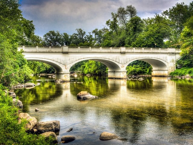 Обои река, природа, лес, мост, арка, river, nature, forest, bridge, arch разрешение 2880x1915 Загрузить