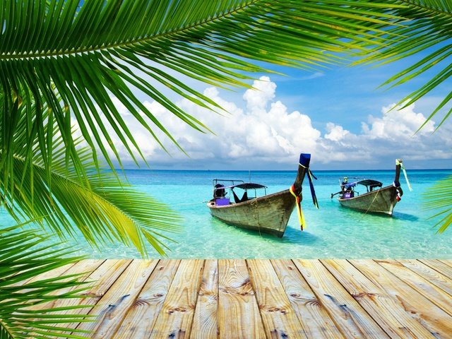 Обои пляж, лодки, пальмы, отдых, таиланд, beach, boats, palm trees, stay, thailand разрешение 2880x1800 Загрузить