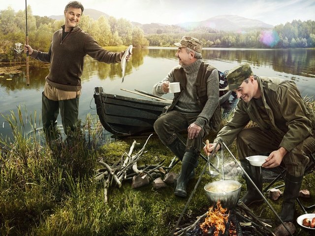 Обои лодка, мужчины, костёр, рыба, рыбалка, boat, men, the fire, fish, fishing разрешение 1920x1200 Загрузить