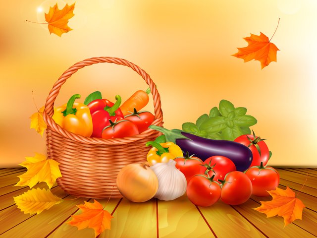 Обои листья, вектор, осень, корзина, урожай, овощи, натюрморт, leaves, vector, autumn, basket, harvest, vegetables, still life разрешение 4340x3400 Загрузить