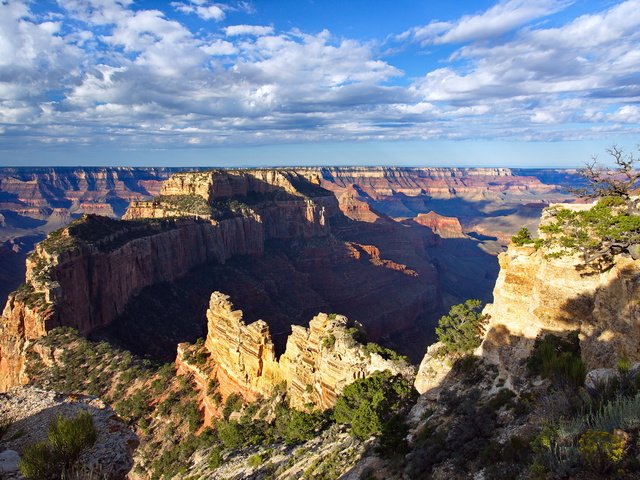 Обои небо, облака, горы, каньон, the sky, clouds, mountains, canyon разрешение 2048x1152 Загрузить