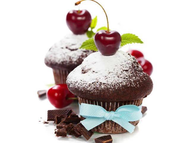 Обои ягода, черешня, вишня, шоколад, бант, кекс, маффин, berry, cherry, chocolate, bow, cupcake, muffin разрешение 5560x4354 Загрузить