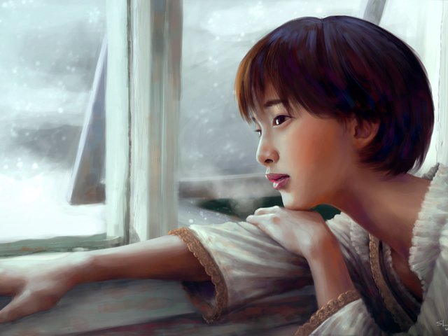 Обои арт, взгляд, актриса, окно, живопись, gouriki ayame, art, look, actress, window, painting разрешение 1920x1367 Загрузить