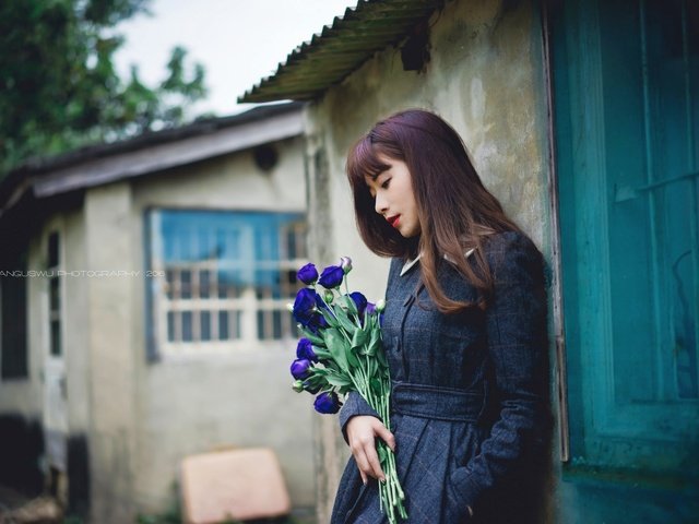 Обои цветы, девушка, город, азиатка, flowers, girl, the city, asian разрешение 2048x1365 Загрузить