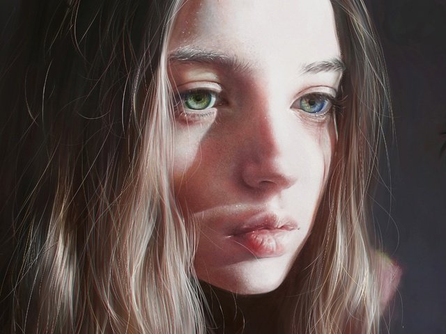 Обои глаза, арт, девушка, портрет, взгляд, волосы, губы, лицо, eyes, art, girl, portrait, look, hair, lips, face разрешение 4768x3005 Загрузить