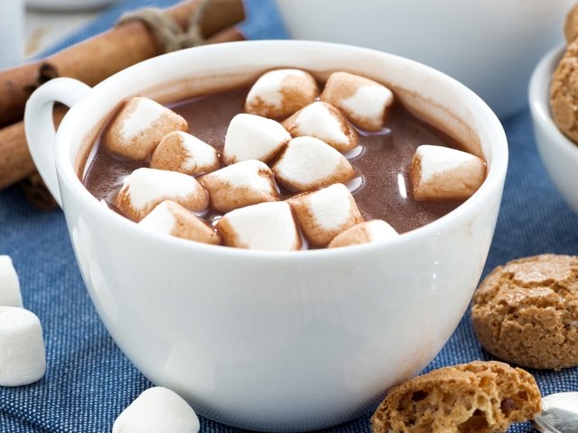 Обои напиток, чашка, печенье, какао, горячий шоколад, маршмеллоу, drink, cup, cookies, cocoa, hot chocolate, marshmallows разрешение 2048x1367 Загрузить