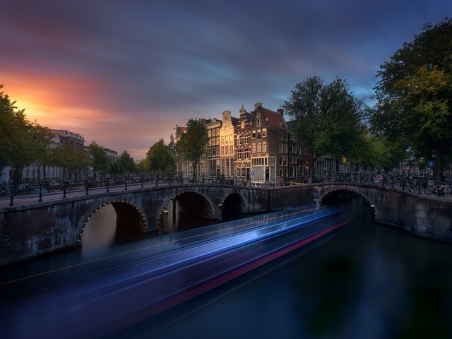 Обои закат, мост, амстердам, sunset, bridge, amsterdam разрешение 2500x1563 Загрузить