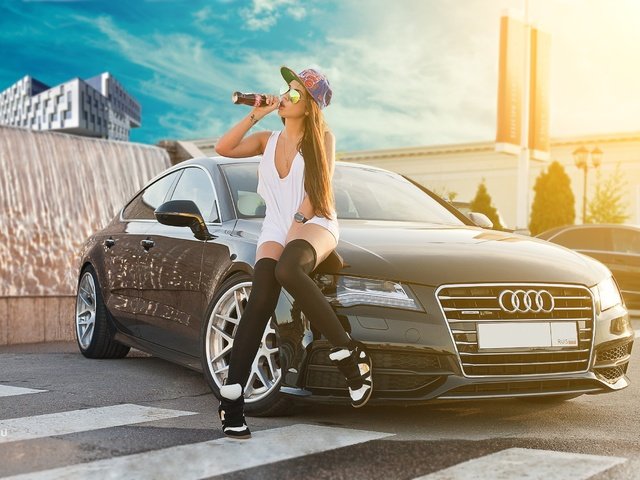 Обои девушка, автомобиль, ауди, girl, car, audi разрешение 2560x1707 Загрузить