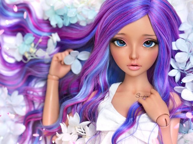 Обои цветы, девушка, кукла, волосы, flowers, girl, doll, hair разрешение 2048x1365 Загрузить