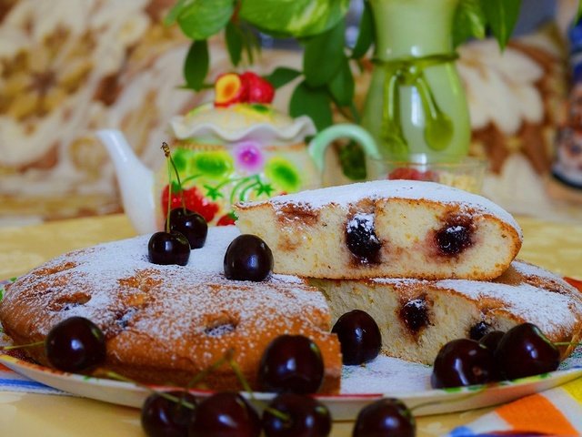 Обои черешня, ягоды, вишня, сладкое, выпечка, пирог, cherry, berries, sweet, cakes, pie разрешение 2000x1239 Загрузить