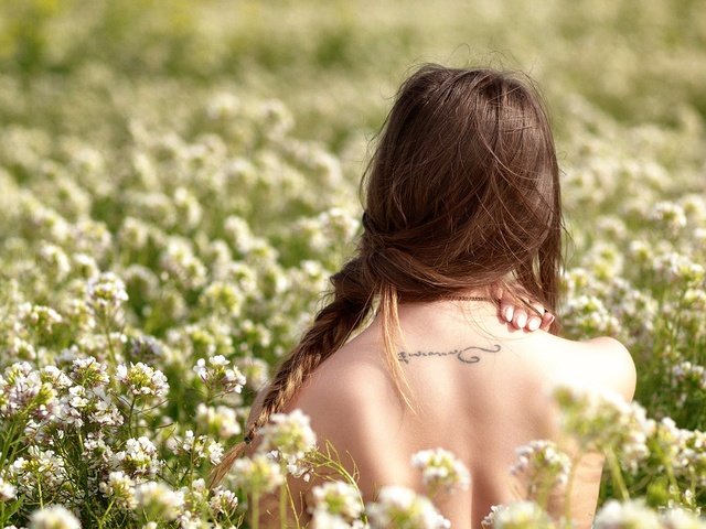 Обои цветы, девушка, поле, тату, спина, волосы, флора, studio hors-champ, flowers, girl, field, tattoo, back, hair, flora разрешение 1920x1080 Загрузить