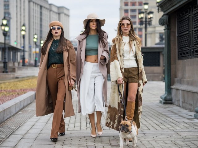 Обои стиль, взгляд, девушки, волосы, три, модели, собачка, style, look, girls, hair, three, model, dog разрешение 2048x1365 Загрузить