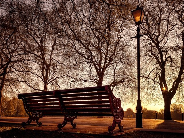 Обои лондон, англия, фонарь, скамья, баттерси парк, london, england, lantern, bench, battersea park разрешение 2048x1296 Загрузить