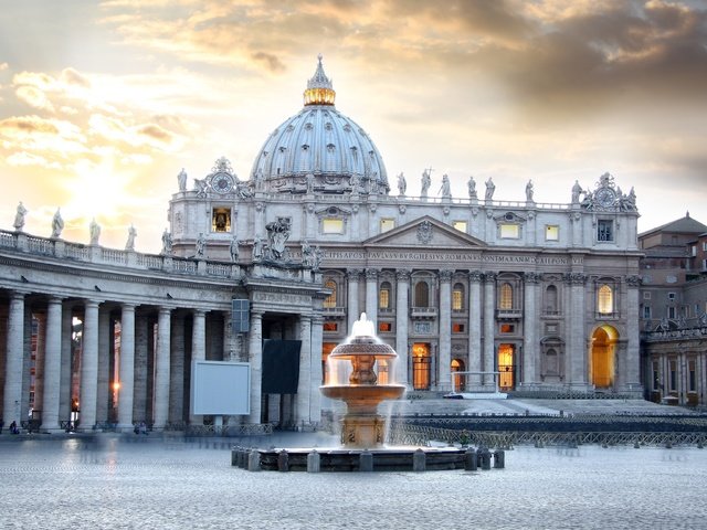 Обои фонтан, италия, здания, ватикан, собор святого петра, fountain, italy, building, the vatican, st. peter's cathedral разрешение 3888x2592 Загрузить