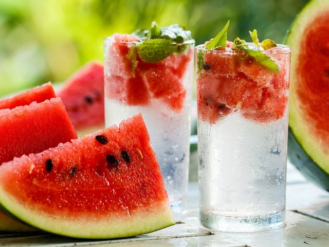 Обои мята, напиток, арбуз, стаканы, mint, drink, watermelon, glasses разрешение 3840x2400 Загрузить