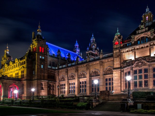 Обои ночь, огни, город, шотландия, музей, glasgow, kelvingrove, художественная галерея, музей келвингроув, night, lights, the city, scotland, museum, art gallery, kelvingrove museum разрешение 2320x1400 Загрузить