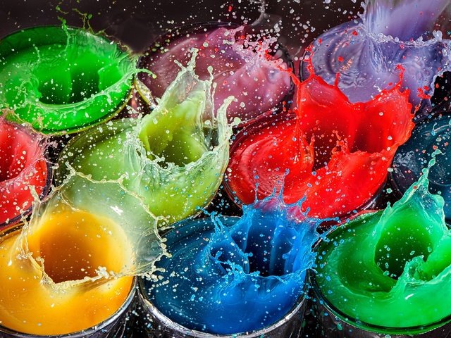 Обои капли, разноцветные, краски, брызги, всплеск, всплески, drops, colorful, paint, squirt, splash, bursts разрешение 2500x1667 Загрузить