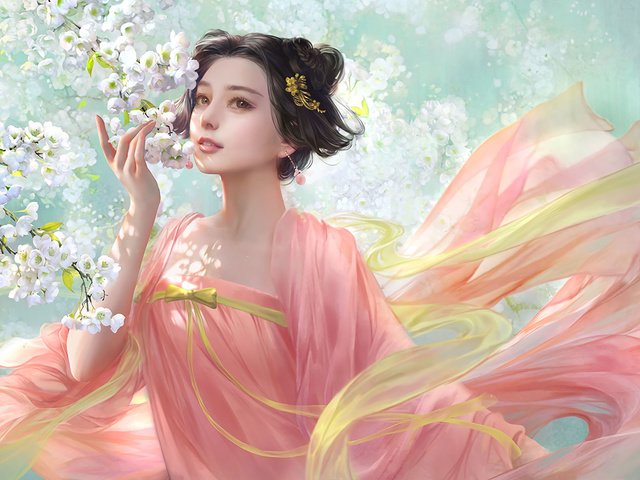 Обои арт, цветение, девушка, фэнтези, весна, art, flowering, girl, fantasy, spring разрешение 1920x1200 Загрузить