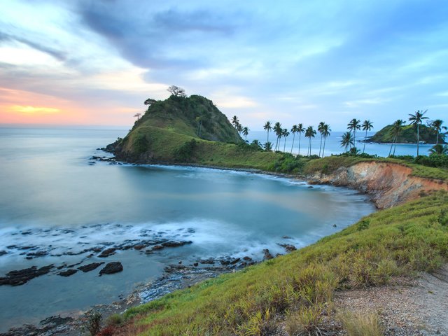 Обои небо, облака, закат, пальмы, филиппины, the sky, clouds, sunset, palm trees, philippines разрешение 2880x1800 Загрузить