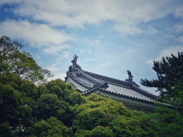 Обои небо, облака, деревья, крыша, традиционное здание, the sky, clouds, trees, roof, traditional building разрешение 5184x3888 Загрузить