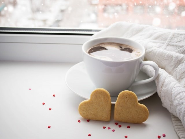 Обои кофе, чашка, сердечки, печенье, coffee, cup, hearts, cookies разрешение 2880x1800 Загрузить