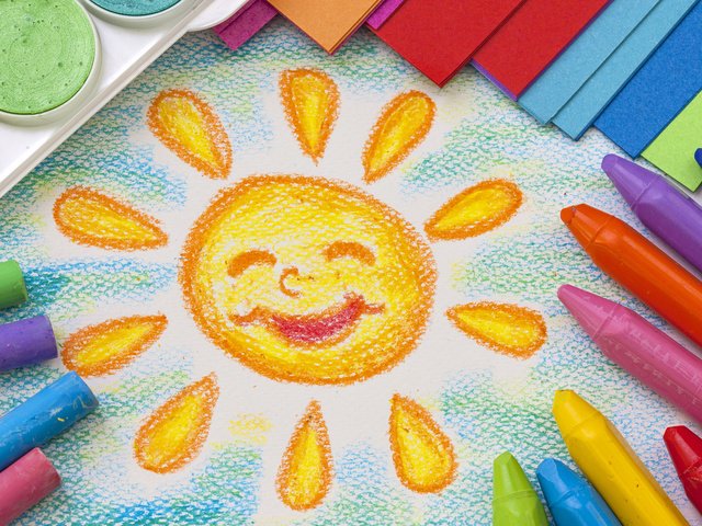 Обои рисунок, разноцветные, краски, солнышко, мелки, elena schweitzer, figure, colorful, paint, the sun, crayons разрешение 3840x2400 Загрузить
