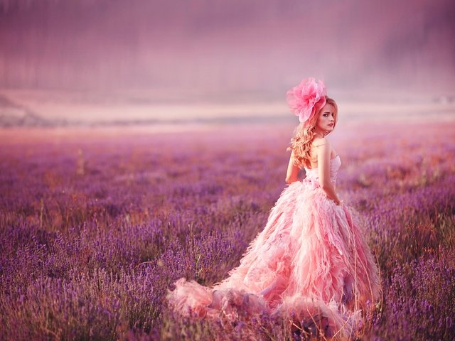 Обои девушка, розовое платье, лаванда, взгляд, луг, модель, волосы, лицо, бант, girl, pink dress, lavender, look, meadow, model, hair, face, bow разрешение 6400x4841 Загрузить