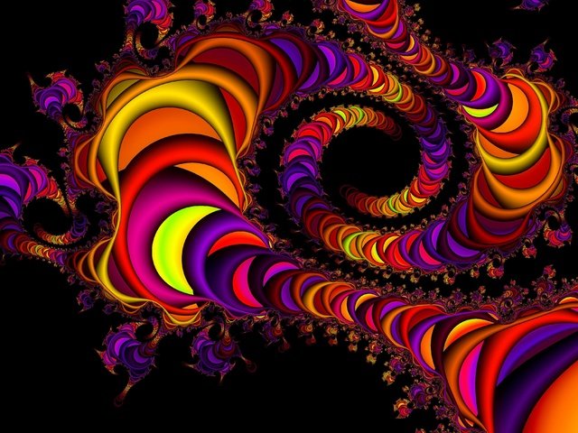 Обои цвет, форма, разноцветный, спираль, черный фон, фрактал, color, form, colorful, spiral, black background, fractal разрешение 4039x2689 Загрузить