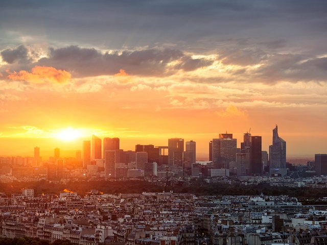 Обои закат, панорама, город, париж, франция, sunset, panorama, the city, paris, france разрешение 3840x2400 Загрузить