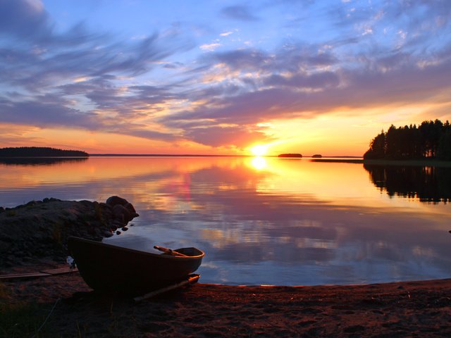 Обои озеро, закат, лодка, lake, sunset, boat разрешение 5184x3456 Загрузить