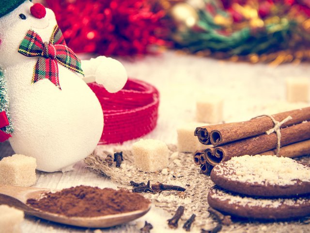 Обои гвоздика, новый год, корица, снеговик, рождество, сахар, печенье, выпечка, какао, carnation, new year, cinnamon, snowman, christmas, sugar, cookies, cakes, cocoa разрешение 1920x1200 Загрузить