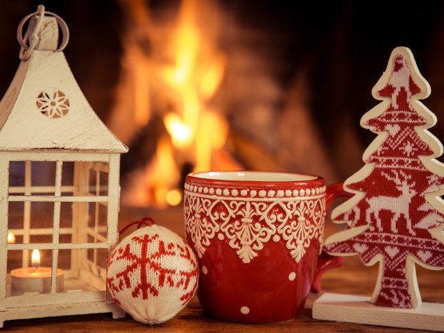 Обои новый год, елка, огонь, фонарь, кружка, камин, рождество, new year, tree, fire, lantern, mug, fireplace, christmas разрешение 2880x1800 Загрузить