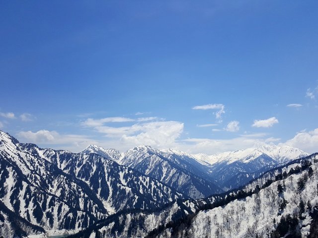 Обои небо, облака, горы, снег, природа, пейзаж, япония, kurobe dam, the sky, clouds, mountains, snow, nature, landscape, japan разрешение 5312x2988 Загрузить