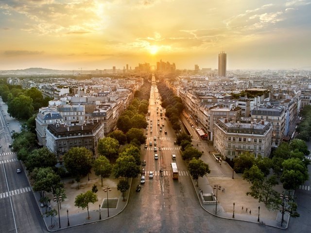 Обои вечер, панорама, город, париж, франция, иль-де-франс, the evening, panorama, the city, paris, france, ile-de-france разрешение 2500x1450 Загрузить