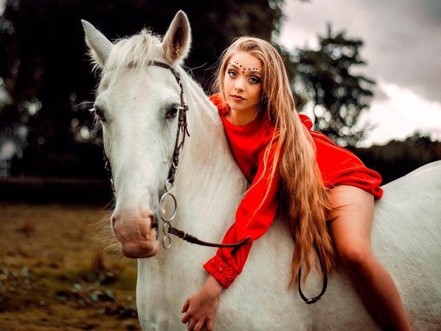 Обои лошадь, наездница, девушка, carlos, платье, поза, макияж, прическа, конь, в красном, боке, bokeh, horse, rider, girl, dress, pose, makeup, hairstyle, in red разрешение 2048x1258 Загрузить