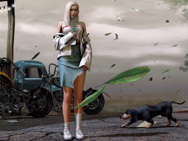 Обои девушка, собака, улица, girl, dog, street разрешение 1920x1200 Загрузить