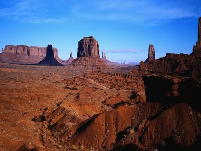 Обои небо, пейзаж, пустыня, каньон, аризона, долина монументов, the sky, landscape, desert, canyon, az, monument valley разрешение 1920x1080 Загрузить