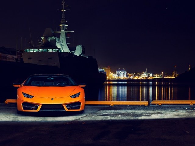 Обои ночь, огни, корабль, авто, порт, lamborghini huracan, night, lights, ship, auto, port разрешение 1920x1080 Загрузить