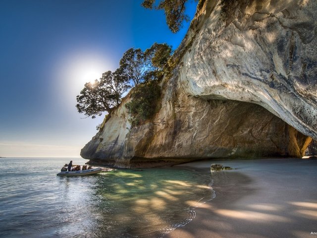 Обои деревья, море, скала, залив, новая зеландия, trees, sea, rock, bay, new zealand разрешение 2268x1496 Загрузить