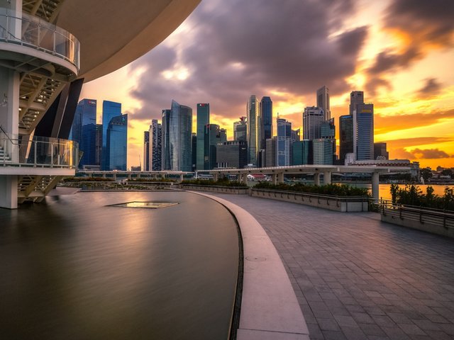 Обои закат, мегаполис, сингапур, марина бей, sunset, megapolis, singapore, marina bay разрешение 1920x1080 Загрузить