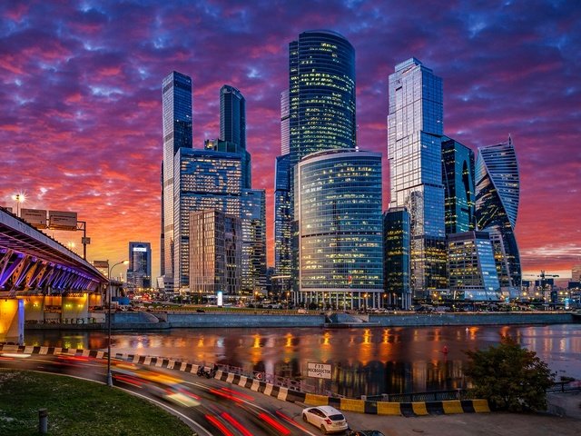 Обои дорога, москва-река, река, москва-сити, москва, мост, небоскребы, ночной город, россия, здания, road, the moscow river, river, moscow-city, moscow, bridge, skyscrapers, night city, russia, building разрешение 1920x1080 Загрузить