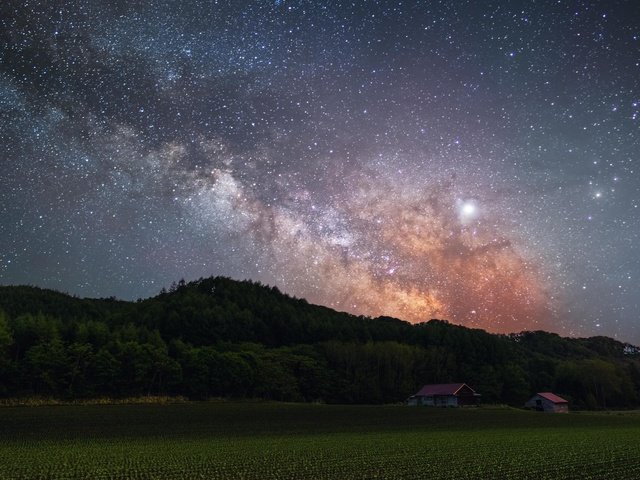 Обои ночь, пейзаж, поле, япония, звездное небо, млечный путь, night, landscape, field, japan, starry sky, the milky way разрешение 3840x2400 Загрузить