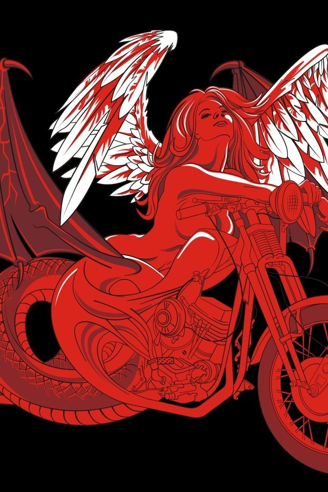 Обои девушка, вектор, крылья, мотоцикл, girl, vector, wings, motorcycle разрешение 1920x1440 Загрузить