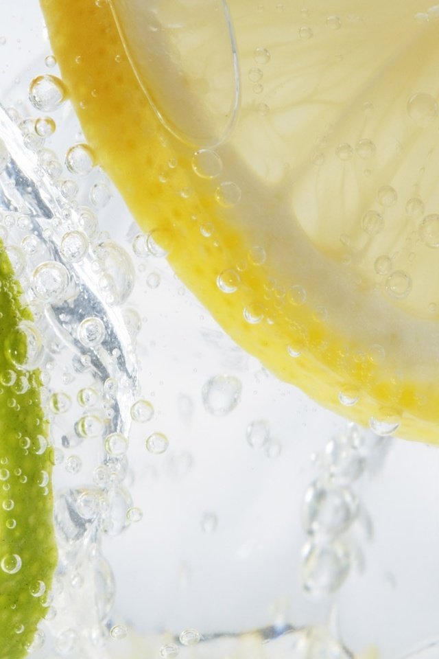 Обои вода, капли, фрукты, пузыри, лимон, лайм, цитрусы, water, drops, fruit, bubbles, lemon, lime, citrus разрешение 1920x1200 Загрузить