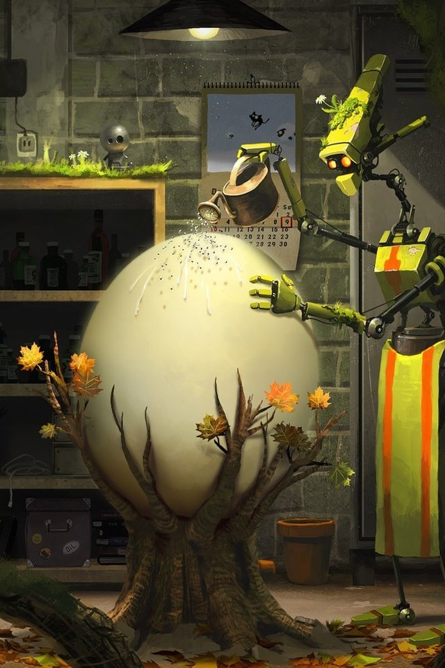 Обои робот, фантазия, жизнь, растение, забота, яйцо, goro fujita - hidden nature, robot, fantasy, life, plant, care, egg разрешение 1920x1200 Загрузить