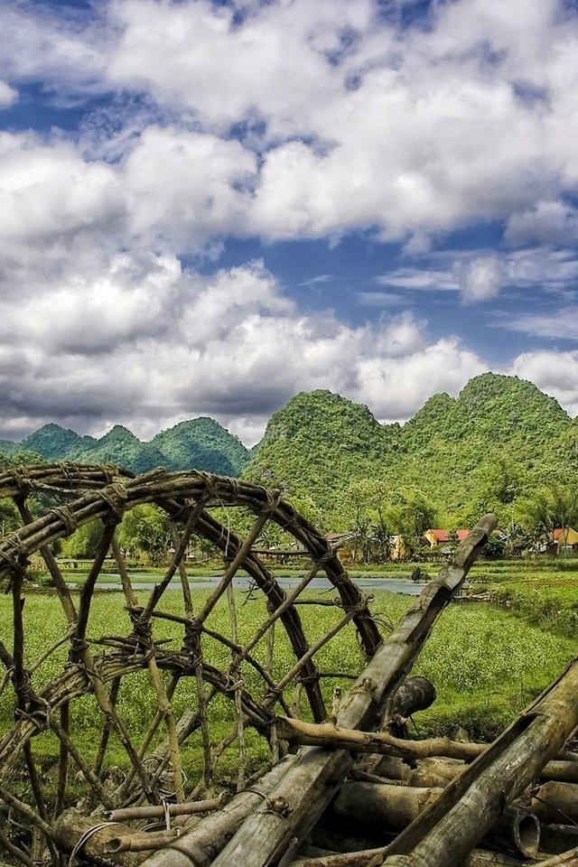 Обои горы, мельница, село, mountains, mill, village разрешение 1920x1200 Загрузить