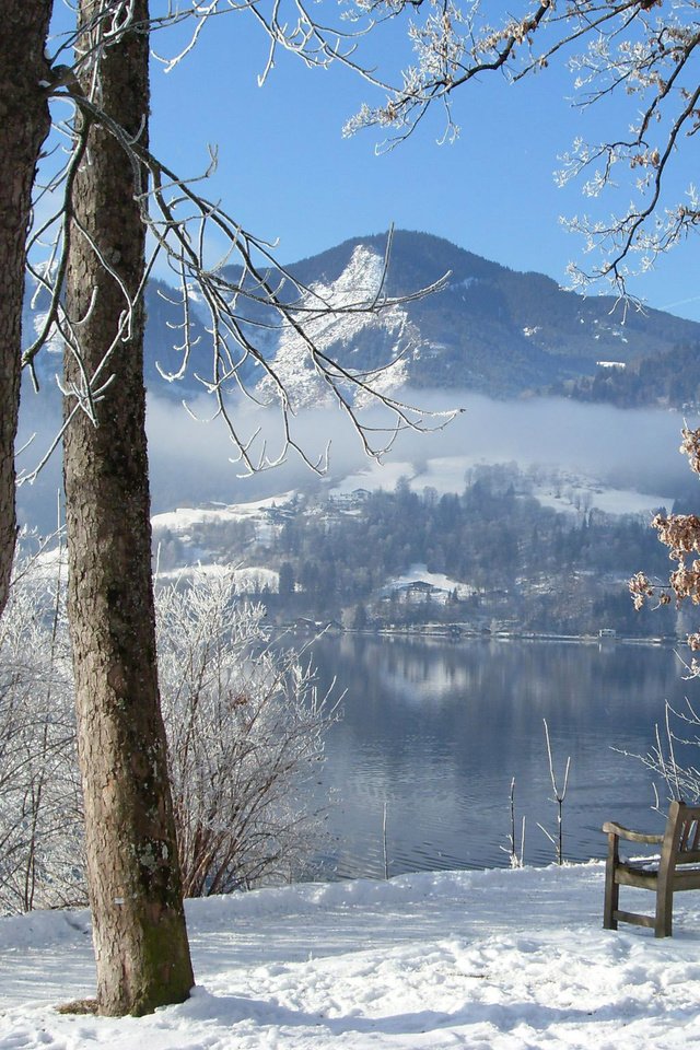 Обои озеро, горы, зима, скамья, lake, mountains, winter, bench разрешение 2048x1536 Загрузить