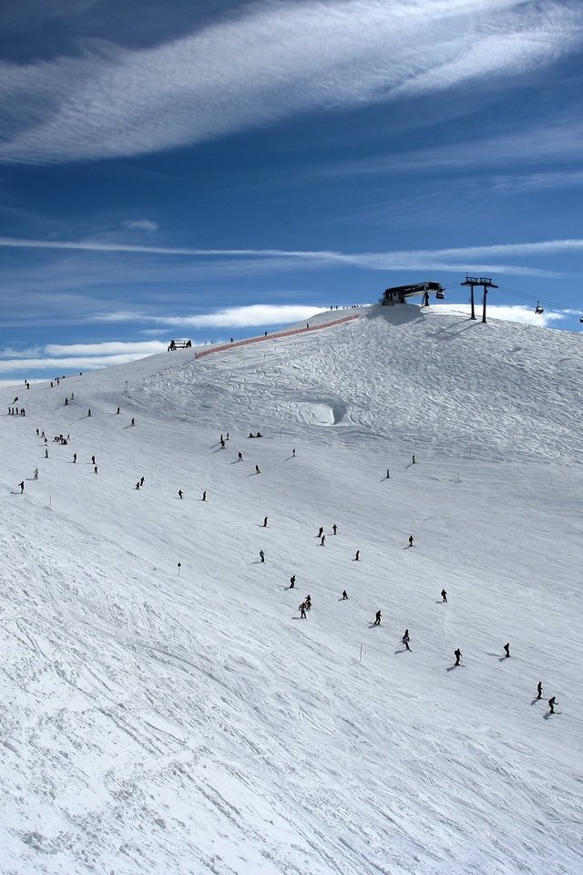 Обои снег, склон, лыжники, snow, slope, skiers разрешение 3456x2304 Загрузить