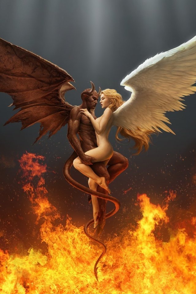 Обои огонь, крылья, ангел, дьявол, сплетение, fire, wings, angel, the devil, plexus разрешение 1920x1200 Загрузить