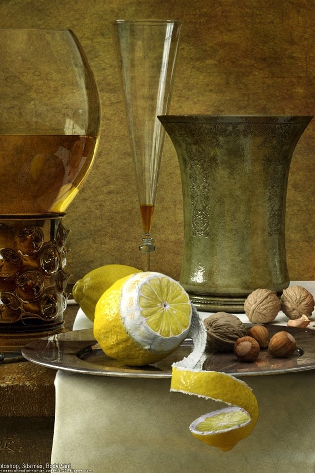 Обои орехи, бокал, лимон, korn__l ravadits, натюрморт, nuts, glass, lemon, still life разрешение 1920x1200 Загрузить